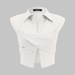 Micas Linen Crossed Ruched Tank Top L LP-15